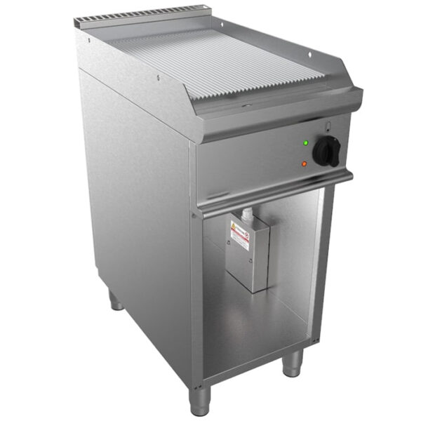 Fry top electric cu suprafata striata si dulap deschis, 400x700mm