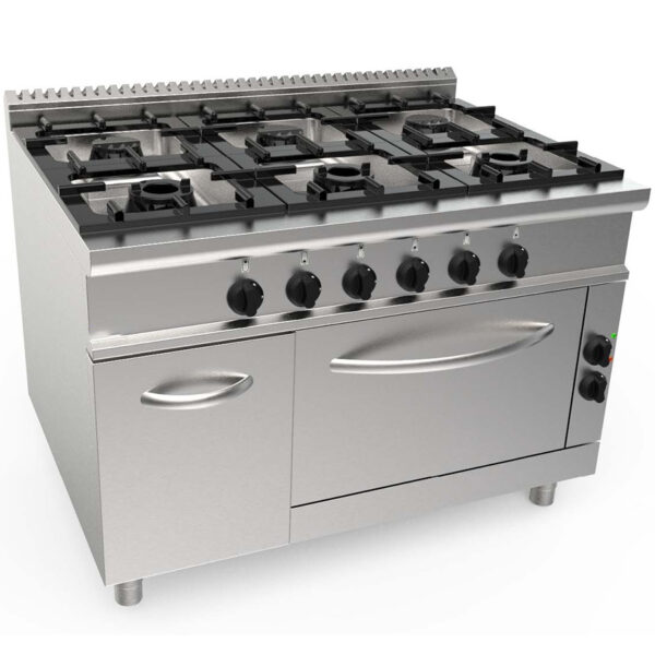 Masina de gatit pe gaz cu 6 arzatoare 7.4kW si cuptor electric, 1200x900mm