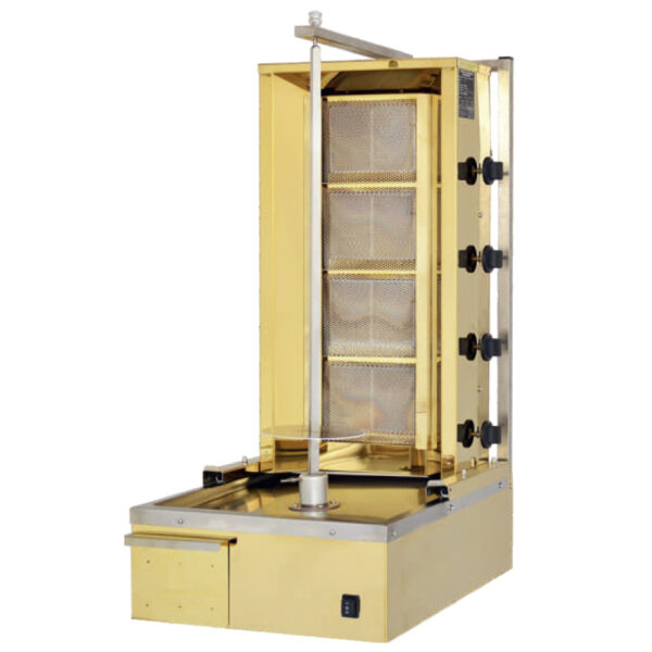 Aparat de kebab/shaorma pe gaz cu 4 arzatoare si motor jos, Auriu