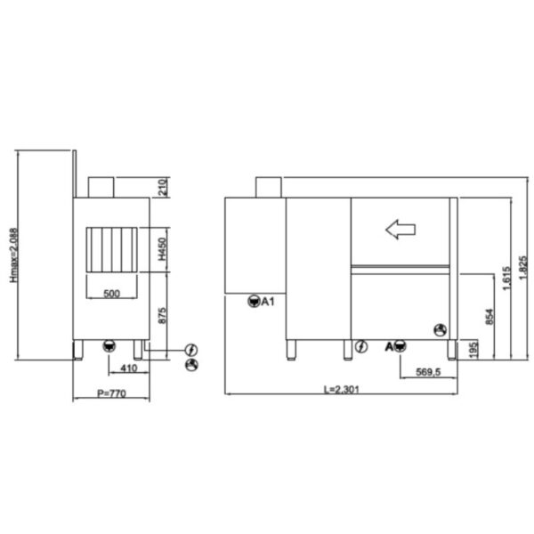 Masina profesionala de spalat vase tip tunel, cu uscare, break tank, cos 50x50 cm, Uniko Evolution, Krupps Italia